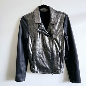 ARMANI EXCHANGE I M Faux Leather Moto Jacket I Metallic Distressed